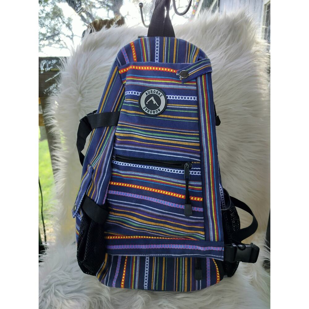 5447) Aurorae Multicolor Purple Stripe Yoga  Mat Sling Crossbody Backpack
